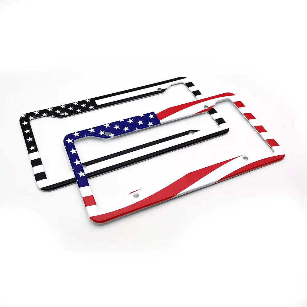 1Pc Car Parts Stainless Steel USA Flag License Plate Frame Cover for USA Standard Car License Plate Holder