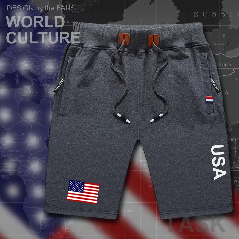 United States of America USA US Mens Shorts Beach New Men'S Board Shorts Flag Workout Zipper Pocket Sweat Bodybuilding 2017 New