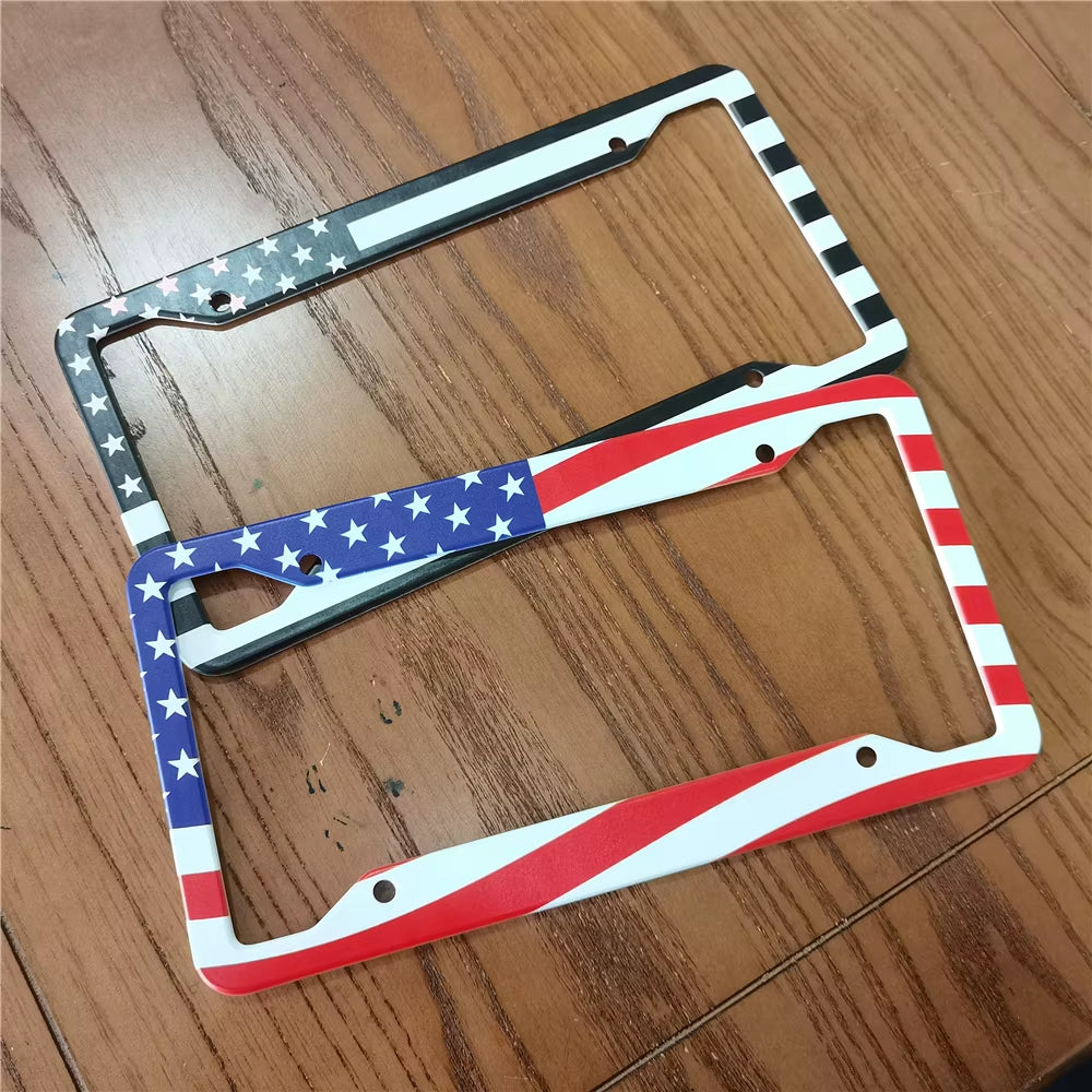 1Pc Car Parts Stainless Steel USA Flag License Plate Frame Cover for USA Standard Car License Plate Holder