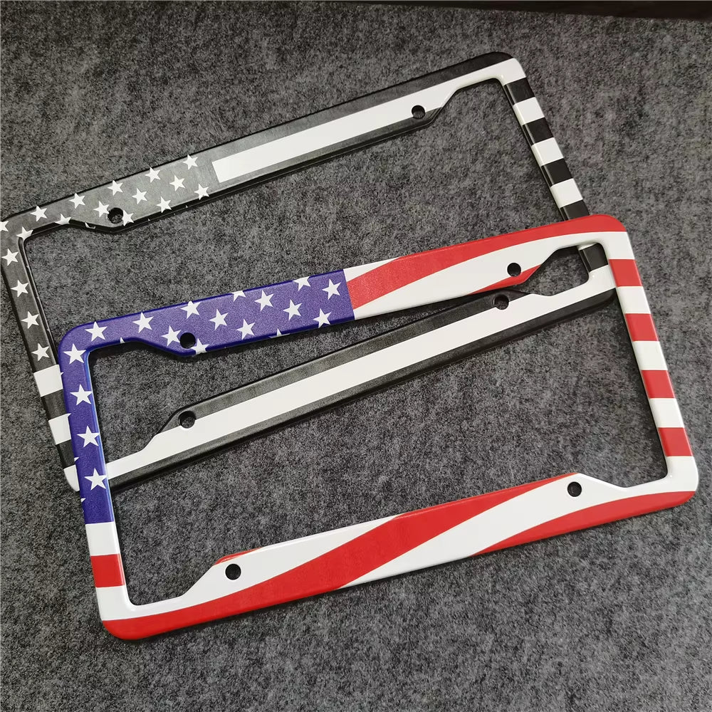 1Pc Car Parts Stainless Steel USA Flag License Plate Frame Cover for USA Standard Car License Plate Holder