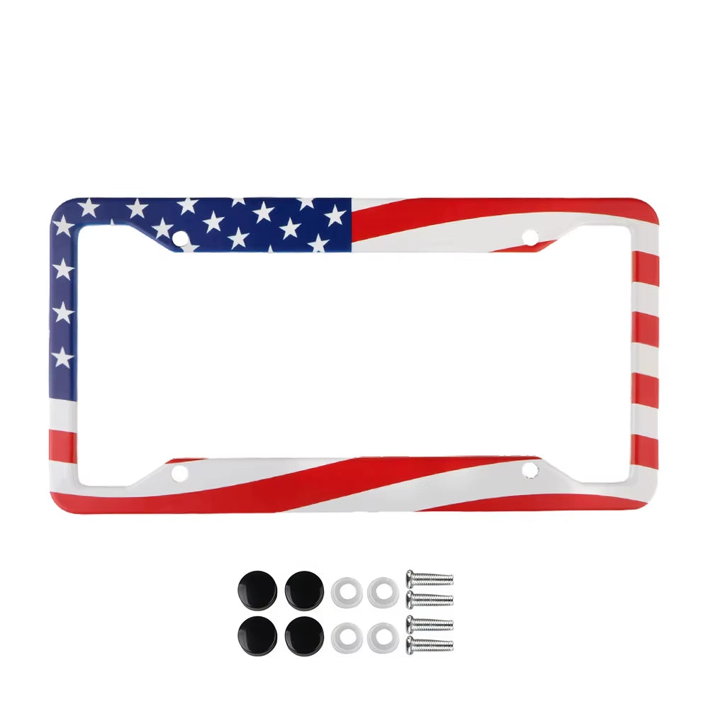 1Pc Car Parts Stainless Steel USA Flag License Plate Frame Cover for USA Standard Car License Plate Holder