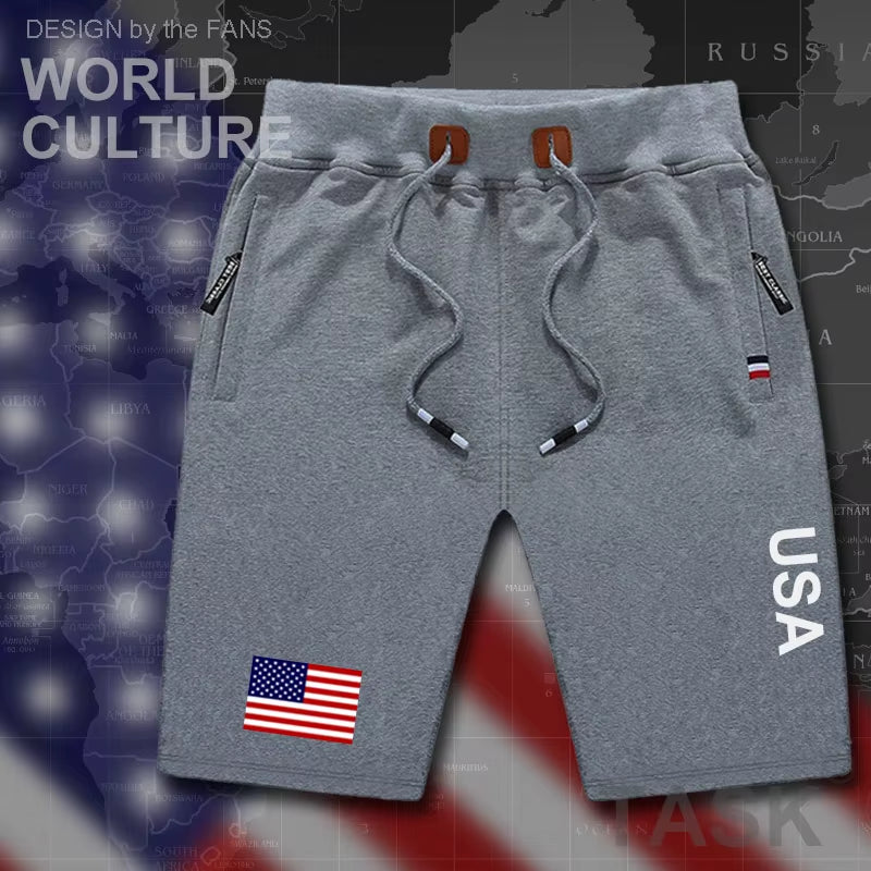 United States of America USA US Mens Shorts Beach New Men'S Board Shorts Flag Workout Zipper Pocket Sweat Bodybuilding 2017 New