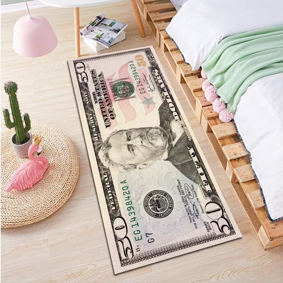 Floor Mat Creative USA Dollar 3D Bedroom Living Room Hallway Long Strip Carpet Anti-Slip Soft Area Rug Home Decoration