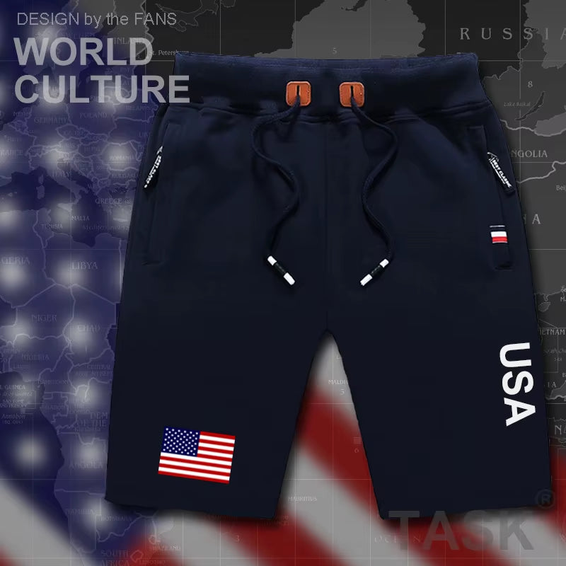United States of America USA US Mens Shorts Beach New Men'S Board Shorts Flag Workout Zipper Pocket Sweat Bodybuilding 2017 New
