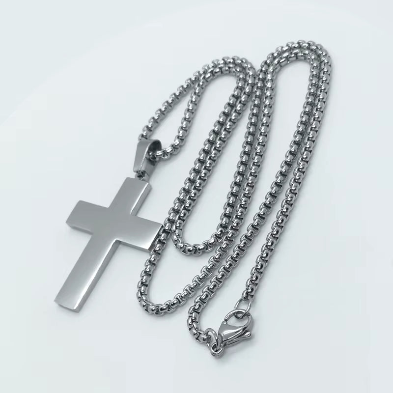 American Flag Necklace Cross Pendant Enamel USA Flag Stainless Steel Patriotic Christian Jewelry Men Gold Steel Color Long Chain