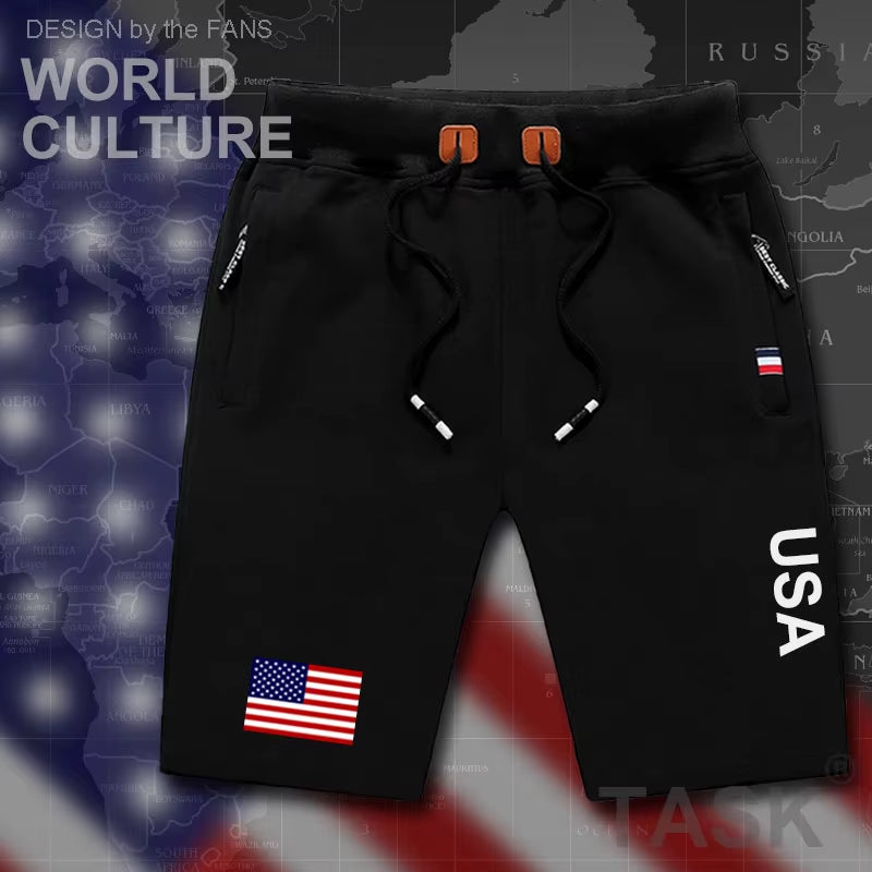 United States of America USA US Mens Shorts Beach New Men'S Board Shorts Flag Workout Zipper Pocket Sweat Bodybuilding 2017 New